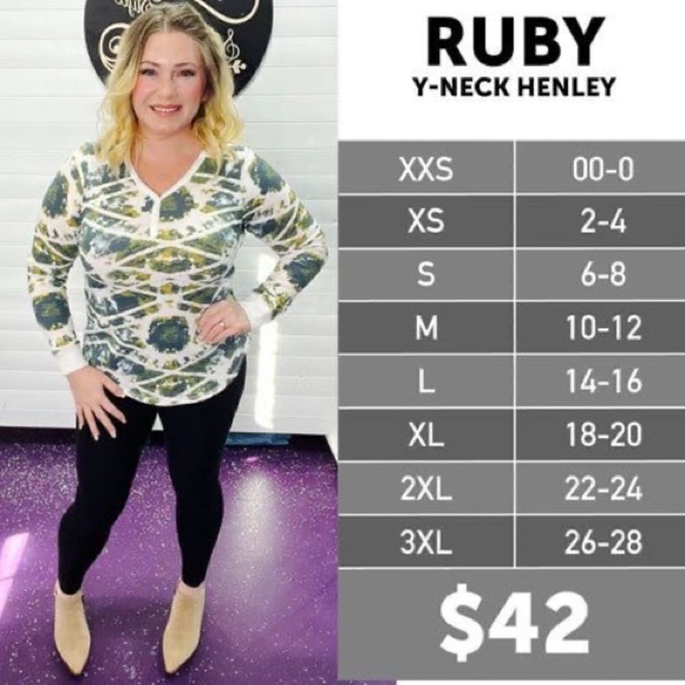 Lularoe Blue Ruby Henley Tee - Picture 5 of 5
